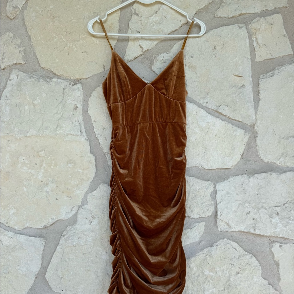 Hera Collection Burnt Orange Velvet Bodycon Dress